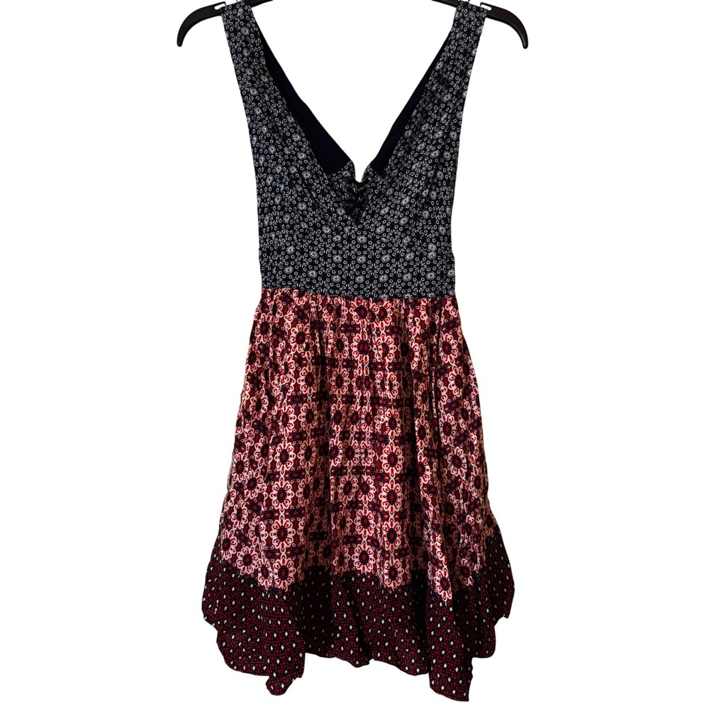 Lulus La Vie en Roses Womens Print Dress XS Navy Blue Red Floral Sleeveless Boho